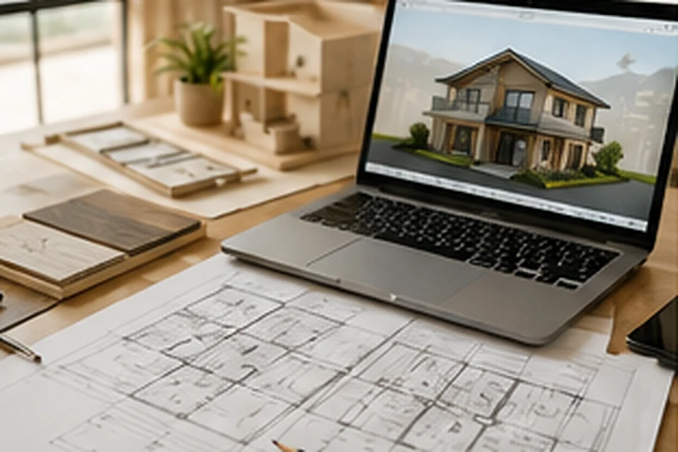 Mặt bằng, bản vẽ và phối cảnh 3D trong quá trình chuẩn bị thiết kế nhà